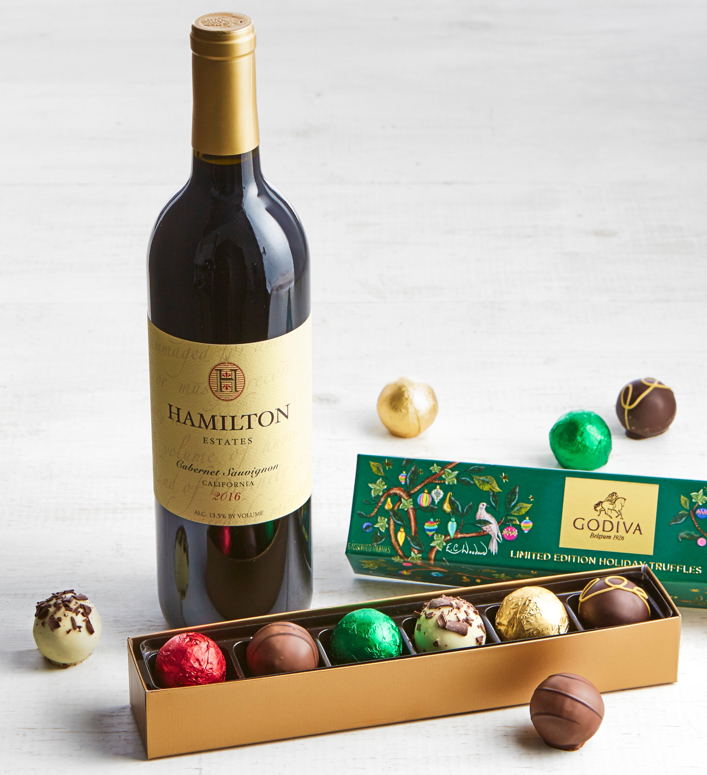 Godiva Ltd Ed Holiday Truffles Box & Cabernet Wine
